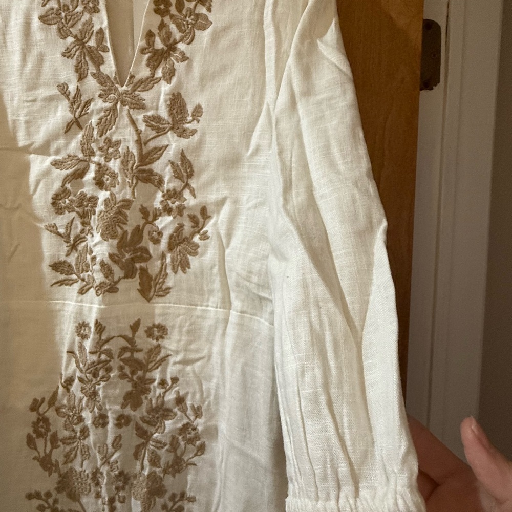 Soft Surroundings White Dress with Brown Embroidery NWT - Picture 8 of 11
